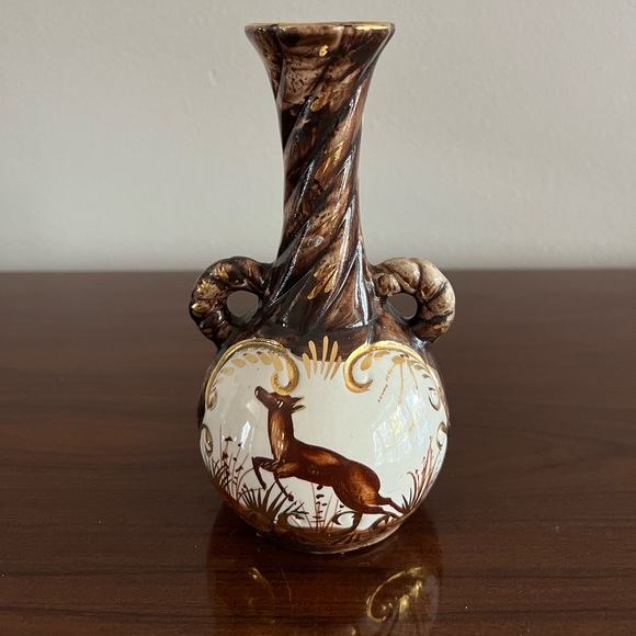 Other - Henri Bequet Belgium Majolica Pottery Hand Made Vase With Buck